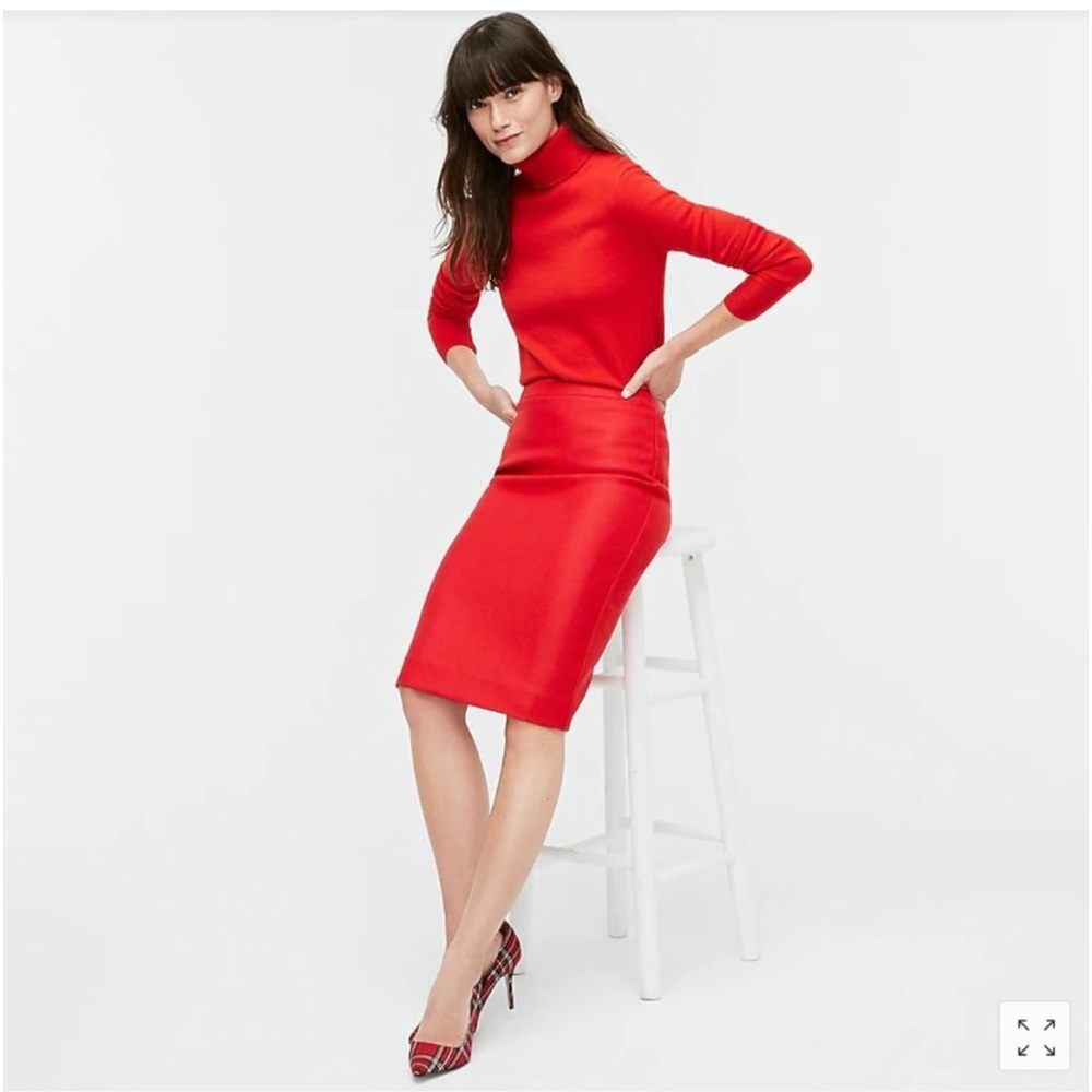 J. Crew Red Double Serge Wool The Pencil Skirt Sz 6